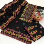 🌈✨ Bold Bloom – Vibrant Embroidered Black Lawn 3-Piece Suit ✨🌈