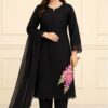"Sana Safinaz 2025 Summer Collection: Elegant GTM Lawn 3-Piece Black Suit with Chicken Boori Embroidery"